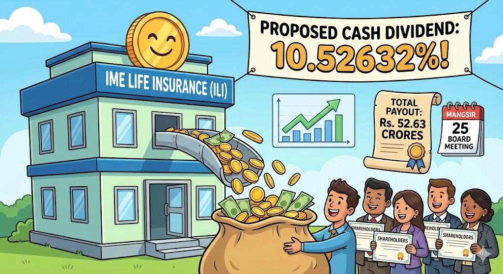 IME Life Proposes 10.52632% Cash Dividend — Rs. 52.63 Crore Payout 2 IME Life Proposes 10.52632% Cash Dividend — Rs. 52.63 Crore Payout 1